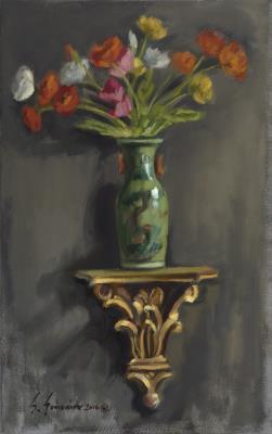 Green Vase with Poppies