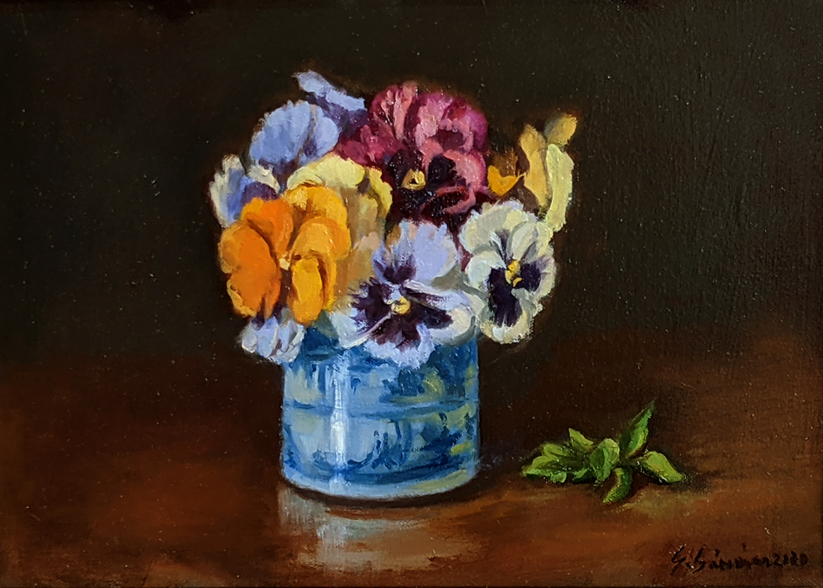 Pansies with Blue Vase